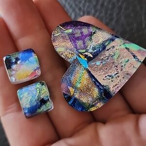 VTG glass brooch & earring set